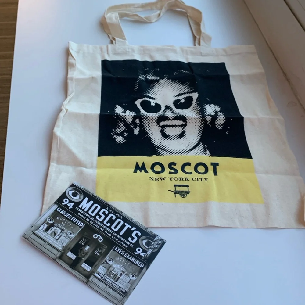 New MOSCOT Grandma Sylvia Cotton Tote Bag & postcard and pin